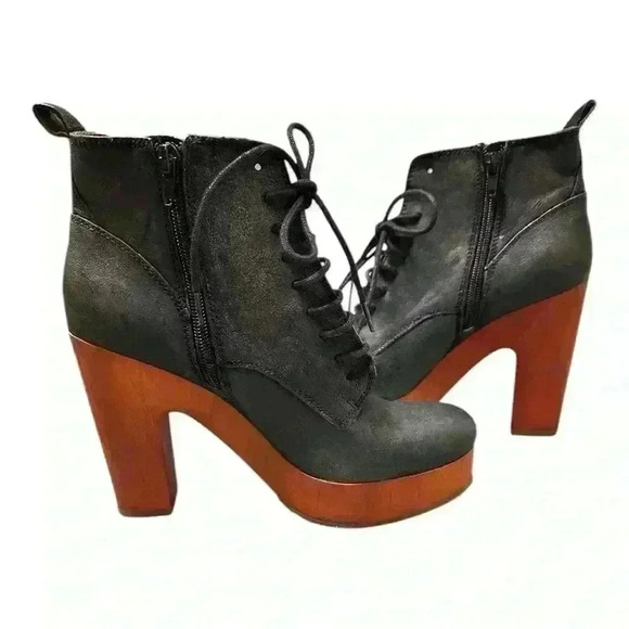 Lucky Brand TAFARI leather platform lace-up ankle booties – black, size 7.5 - Picture 3 of 8